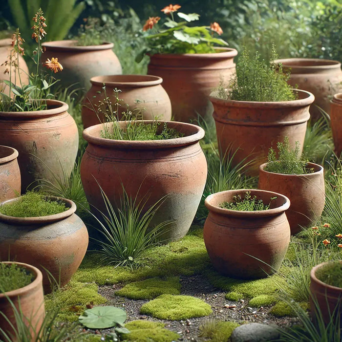 Utiliser-de-vieilles-poteries-au-jardin La Ferme de Sainte Marthe