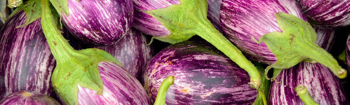 Plusieurs aubergines en vrac