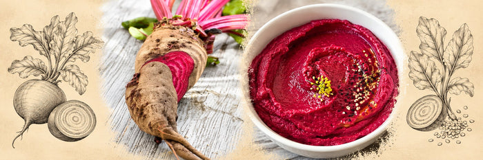 Betteraves rouges, puis caviar de betteraves en purée rouge