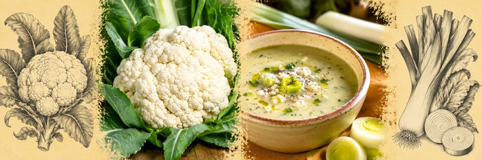 Chou-fleur blanc, puis crème Du Barry au chou-fleur et au poireau