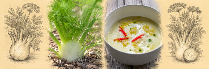 Fenouil en pleine terre, puis gaspacho de fenouil au citron avec des filaments de piment
