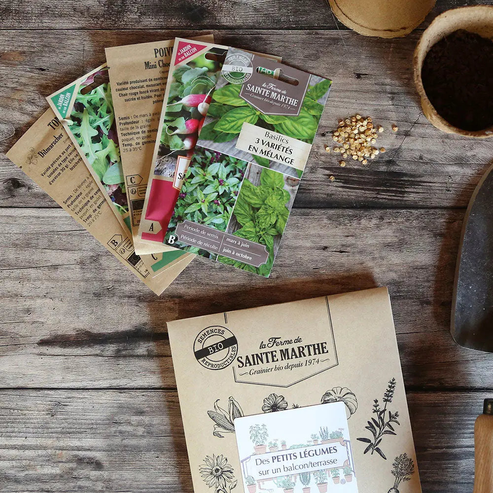 Assortiment de graines pour cultiver des petits légumes sur un balcon – La Ferme de Sainte Marthe